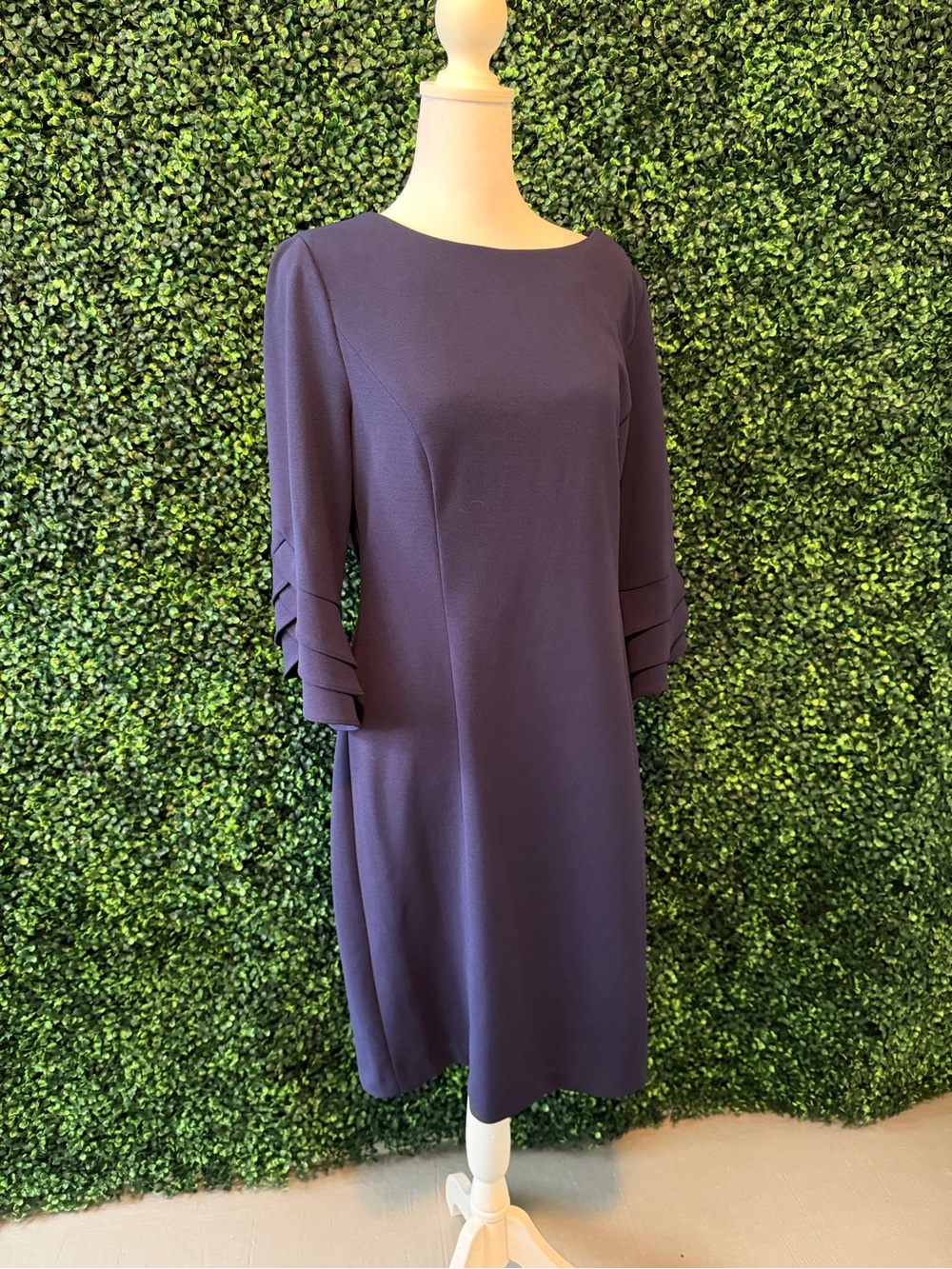 DKNY Navy Long-Sleeve Shift Dress with Tiered Cuffs